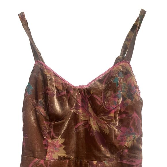 Lulu’s Coveted Grace Brown Burn Out Velvet Midi Dress Size S Floral Bustier - Picture 3 of 15